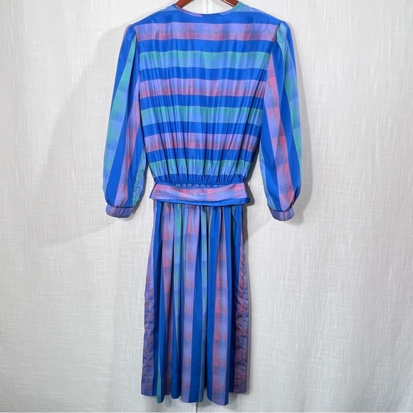 Vintage 80’s Jonathan Martin Pleated Button Striped Belted Dress Size 11/12 - Picture 9 of 15
